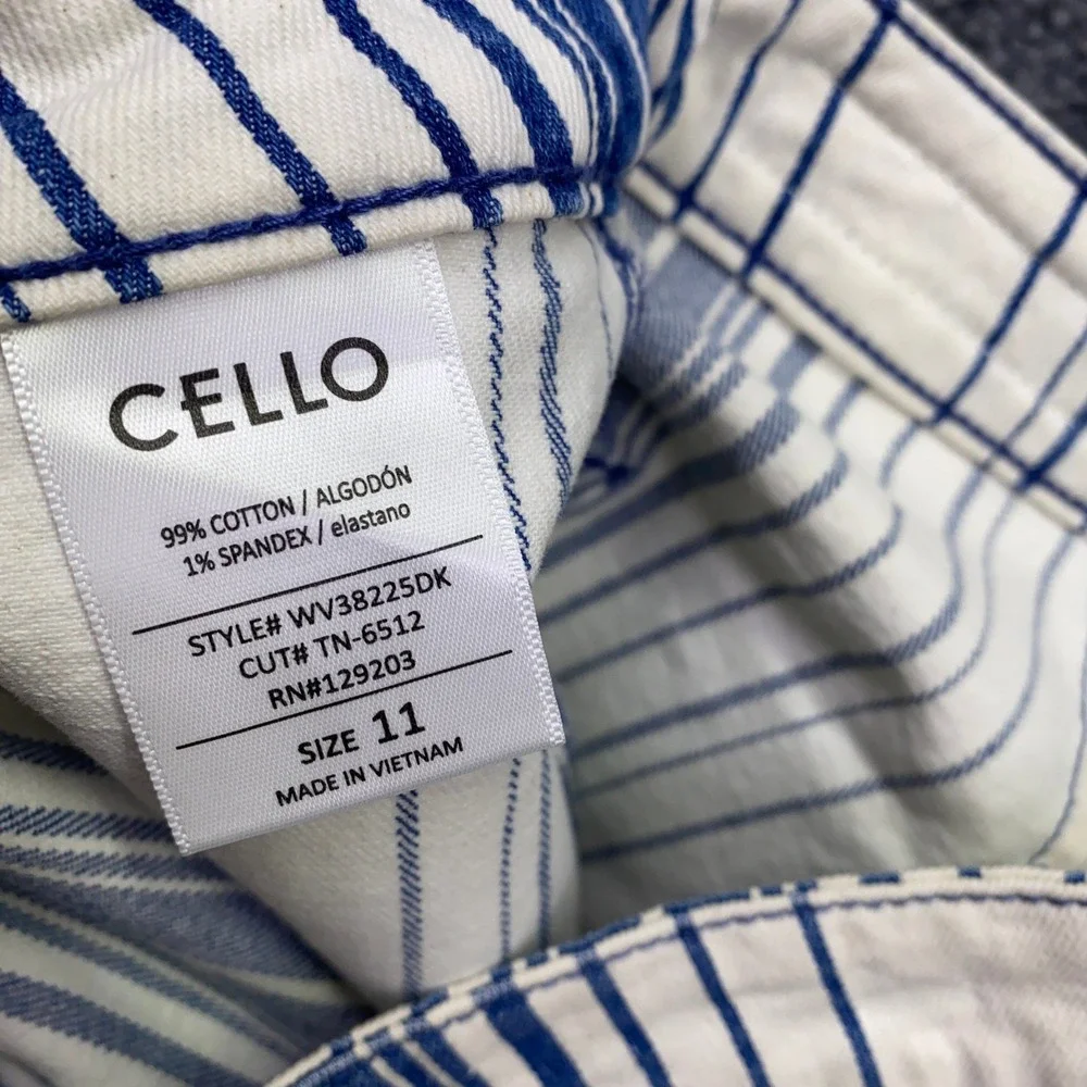 Cello Striped Denim High Rise Flare Jeans Blue White WV38225DK Size 11 NWT